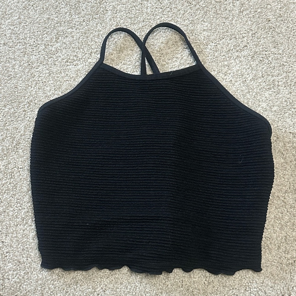 Black Ribbed Halter Top